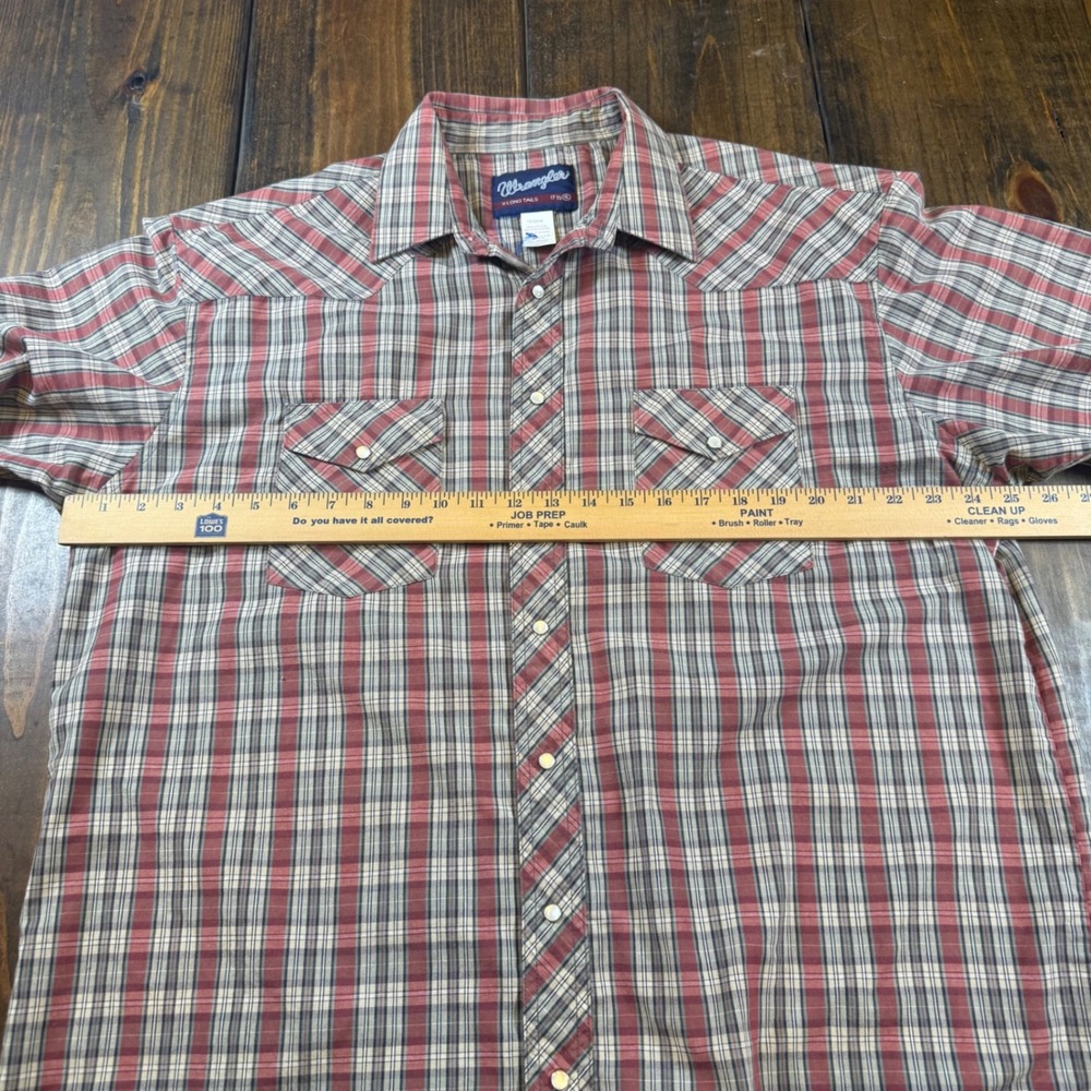 Wrangler Men XL X-Long Tails Western Pearl Snap Plaid Short Sleeve Shirt vintage - Picture 5 of 6